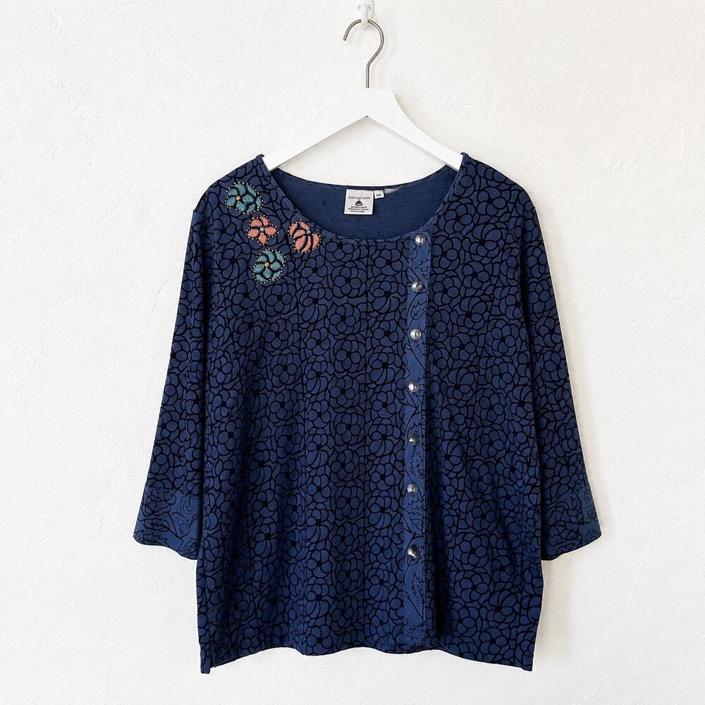 MarketPlace Handwork India Blue Floral Embroidered Cotton Tunic 1W Art to Wear